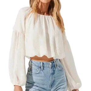 ASTR The Label Balloon Sleeve Bubble Hem Cream Gauze Blouse S